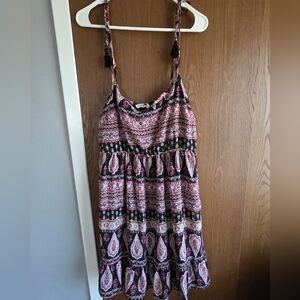 Patterned Sleeveless Dress with Tassels